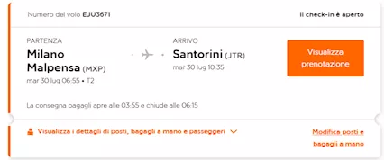2 Biglietti aerei Santorini EasyJet