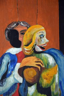 Arte moderna Dipinto metafisico, Marionette, colore pastore - Foto 2