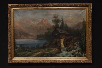 Quadro olio su tela di paesaggio montano del XIX secolo