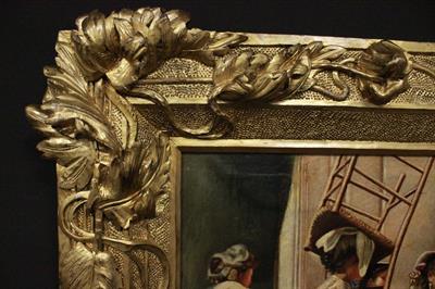 Quadro olio su tela di dame con cornice coeva legno scolpito - Foto 3