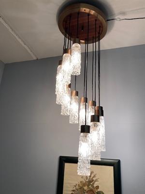 Lampadario a sospensione modernariato design anni 70 con 12, color bronzo - Foto 2