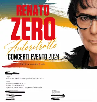 Biglietti Renato Zero Sabato 22 Giugno