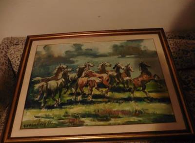 Quadro Navarrino Cavalli Selvaggi, Olio Sutela