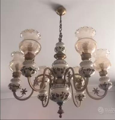 Lampadario antico in ottone a 6 luci