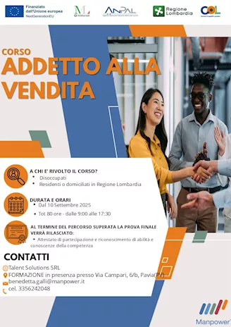 Formazione gratuita addetto alla vendita Pavia