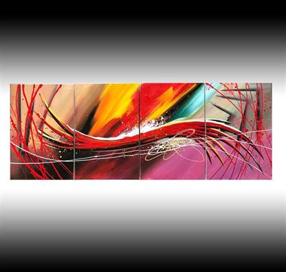 Quadro dipinto a mano rosa rosso giallo