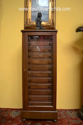 Schedario-classificatore stile inglese a vetrina 12 cassetti