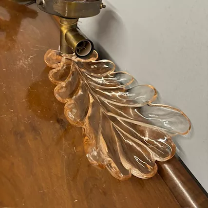 Coppia di applique anni 70 vintage in vetro murano a foglia, colore Salmone - Foto 6