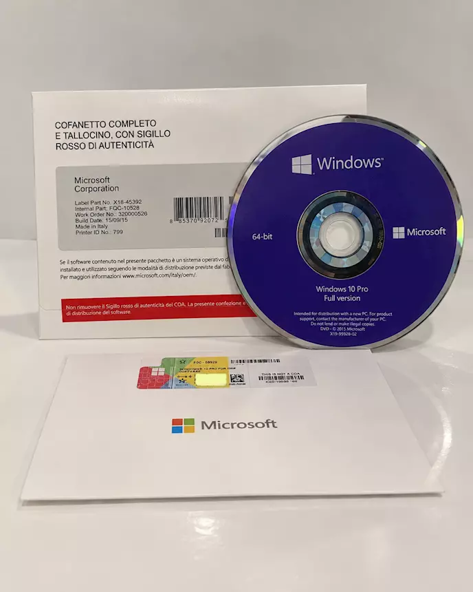 LICENZA Windows 10 32/64 Bit DVD + sticker COA ITA