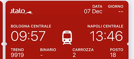 Biglietti Italo Bologna - Napoli, Napoli - Bologna