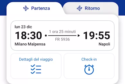 Biglietto aereo Milano Napoli 23 Dicembre