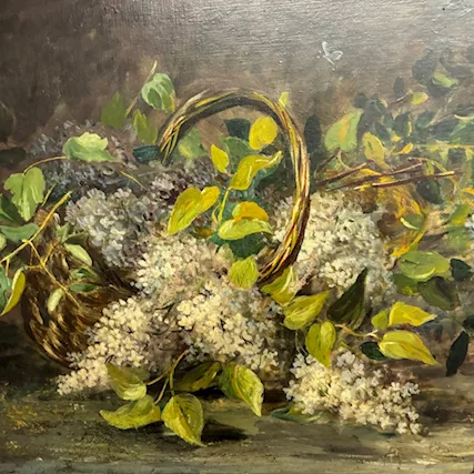 Antica coppia di dipinti olio su tela fiori epoca 1892 - Foto 4