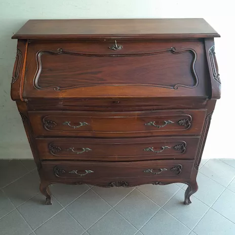 Cassettiera comò ribalta trumeau con scrittoio stile barocco