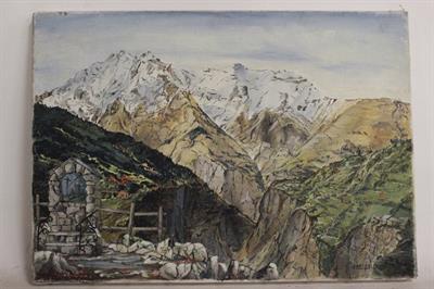 Quadro olio su tela, paesaggio di montagna, firmato