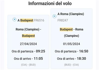 A/R ROMA CIAMPINO-BUDAPEST