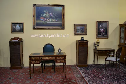 Scrivania da centro stile Luigi XVI intarsiata cm.122, in legno - Foto 3
