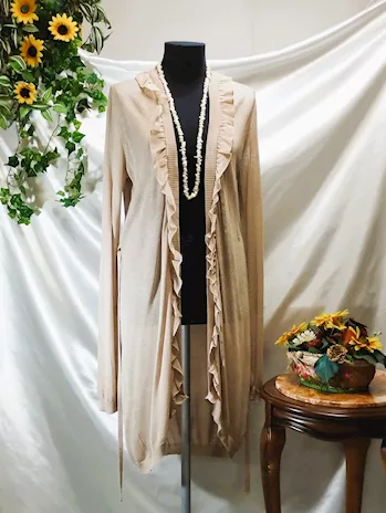 Cardigan lungo elegante golf maglia donna beige - Tg. L
