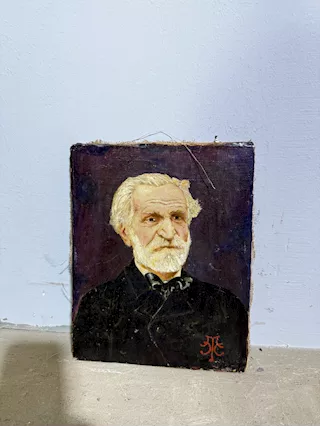 Antico dipinto olio su tela, Giuseppe Verdi, fine XIX sec.