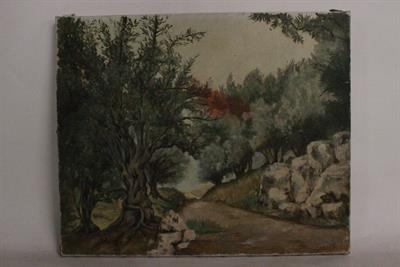 Quadro olio su tela, sentiero di campagna, firmato