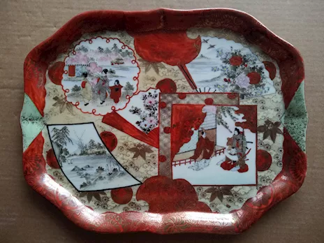 Vassoio giapponese Kutani porcellana figure paesaggio misure