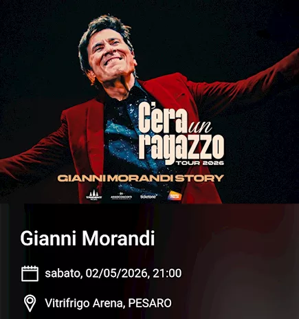 Gianni Morandi 2 maggio 2026 Pesaro