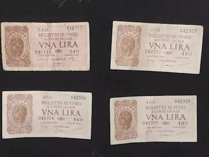 4 Banconote Una Lira
