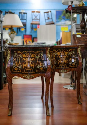 Comodini Stile Impero con Piano in Marmo e Intarsi - 24235
