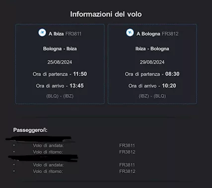 2 biglietti Bologna - ibiza (andata e ritorno)