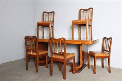 Antico tavolo e sedie noce Art decò 1940 restaurato. Seduta