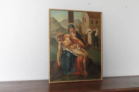 Antico dipinto fiammingo epoca XVIII olio su tavola raffigurante