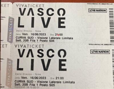 2 Biglietti Vasco Rossi 16 giugno (curva sud)