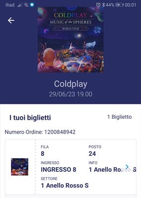 Scambio Biglietti Coldplay 29/06/2023
