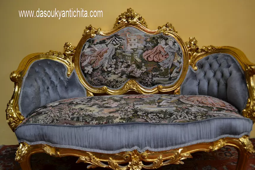 Divano sofà corbeille stile Luigi XV rococò, in legno - Foto 4