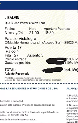 Biglietto concerto J BALVIN Madrid