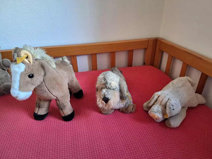 Cavallo, cane e maiale di peluche ditta Steiff