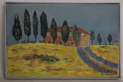 Quadro olio su tela con cornice, campo di grano e lavanda - Anteprima 1