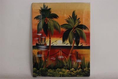 Quadro olio su tela, paesaggio africano, con firma