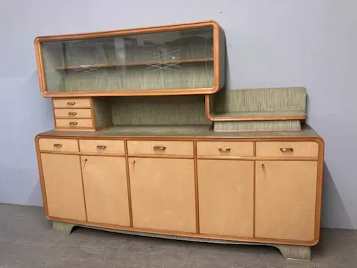 Credenza anni 60 modernariato bicolore verde e stampato