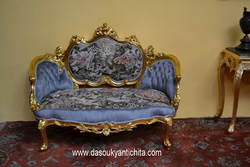 Divano sofà corbeille stile Luigi XV rococò, in legno
