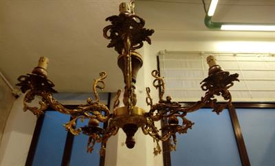 Lampadario 5 bracci in Ottone e legno in perfetto stato atta - Foto 2