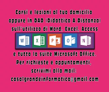 Lezioni a domicilio o in DAD su Excel, Word e Office