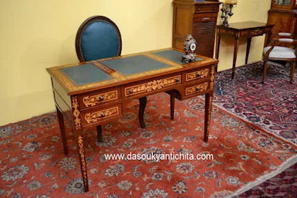 Scrivania da centro stile Luigi XVI intarsiata cm.122, in legno - Foto 5