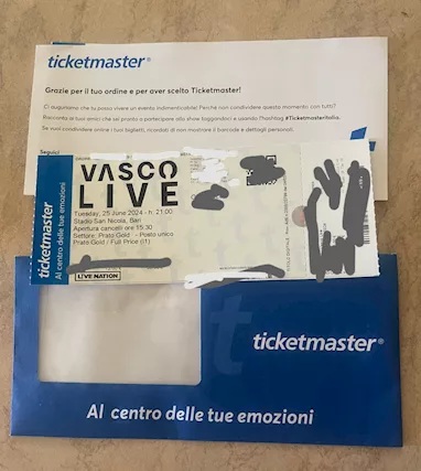 Biglietto Vasco Rossi Prato Gold Bari 25 giugno 2024