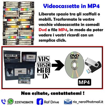 Riversaggio videocassette in DVD e/o MP4