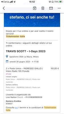 2 biglietti Travis Scott a Milano il 30/06