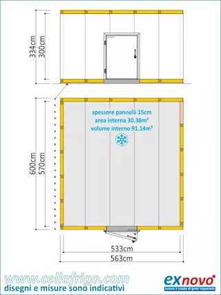 Cella freezer BT con pavimento 600X563cm h334