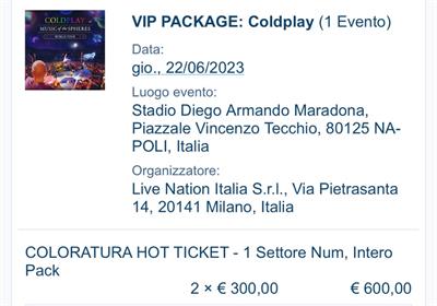 Biglietti napoli Coldplay 22/06/23