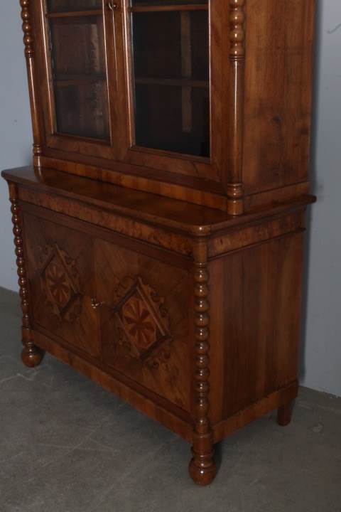 Antica Libreria Carlo X in noce 1830 Lombardia con intarsi - Foto 9