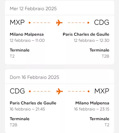AR Milano MXP - Parigi CDX 2 persone 12-16 Feb