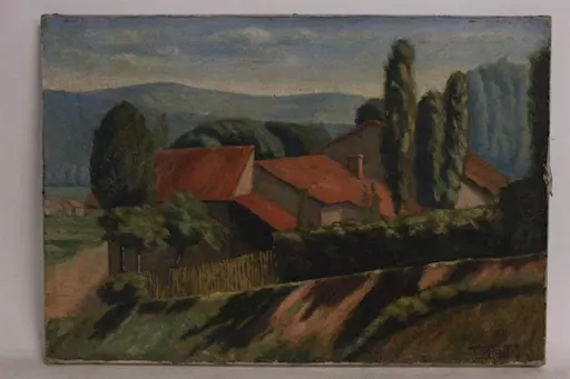 Quadro olio su tela, scorcio di campagna, 55cm x 38cm